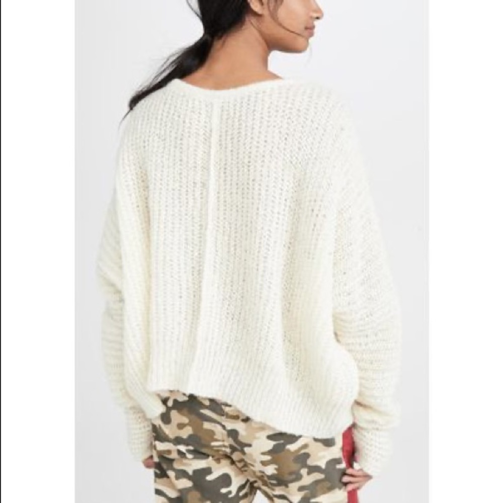 Free People V-neck Slouchy Ivory Pullover Sweater - Picture 2 of 6